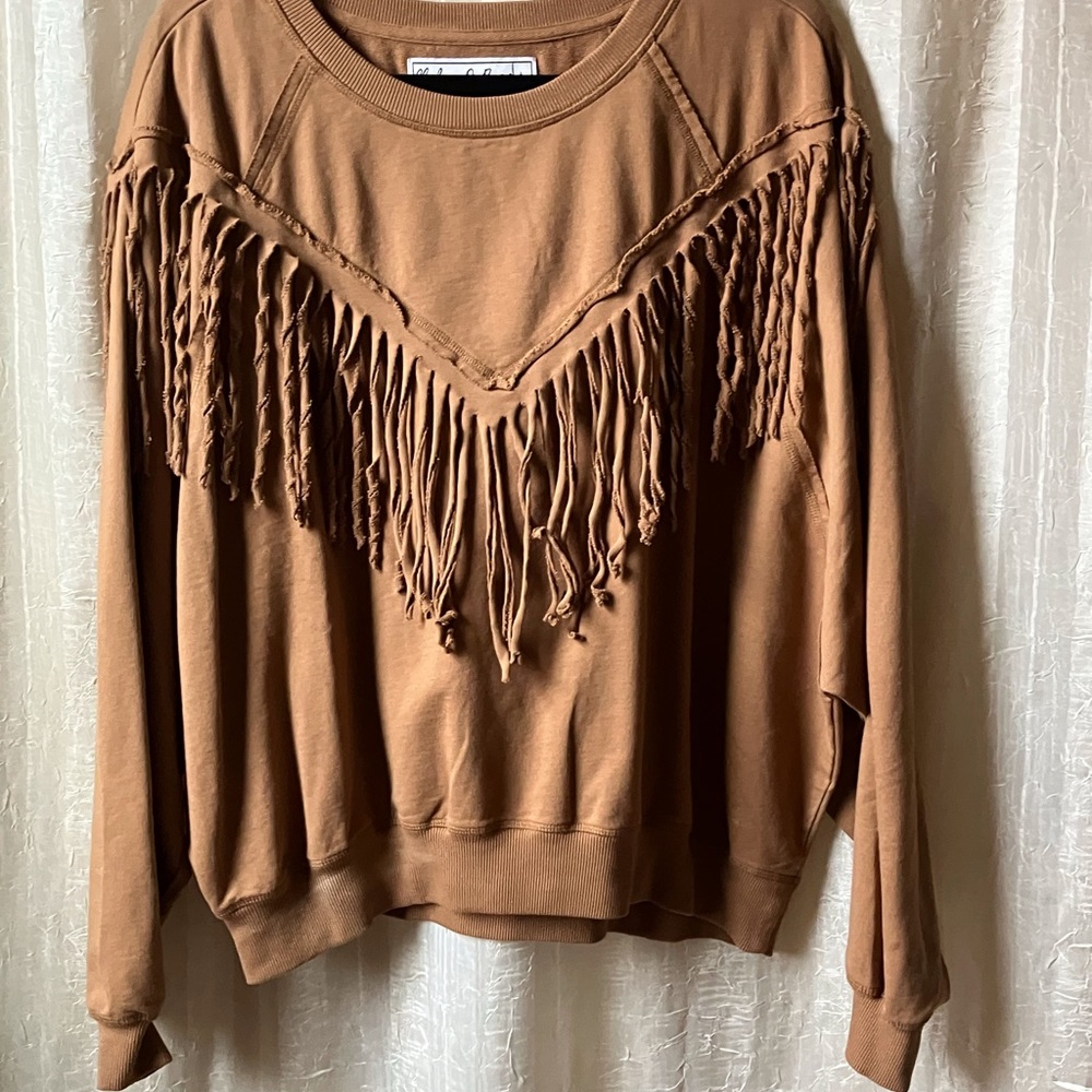 Like New Chelsea DeBoer Fringed 100% Pullover Cotton Sweatshirt. Size L.